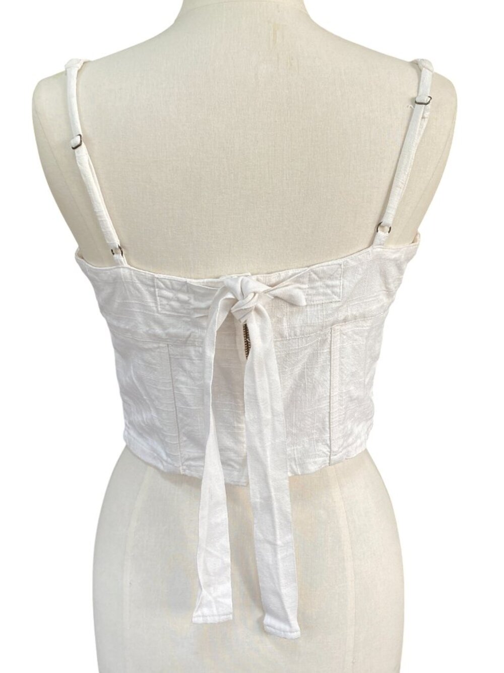 Caren Forbes Corset Bustier Crop Top White Bow Boned Coquette Milkmaid Resort-M - Picture 2 of 12
